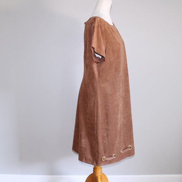 Jessica Howard Tan Suede Dress with Rivet Hem 16 - Picture 5 of 10
